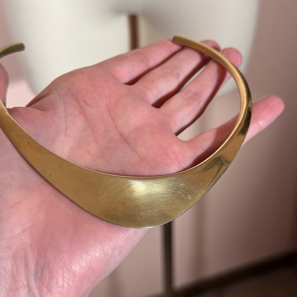 VIntage 1960 '70 MCM Modernist deco gold Brass Minimalist Choker Collar Necklace - Picture 17 of 17